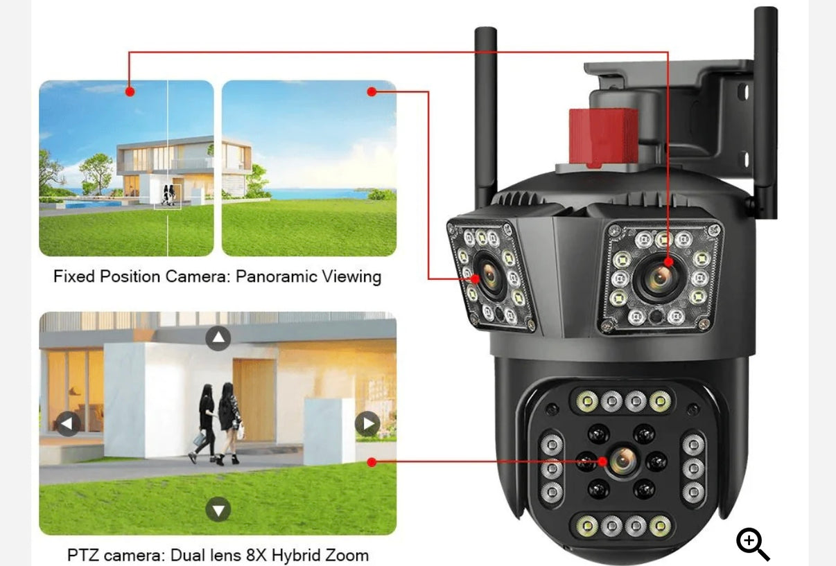 Cameră de Supraveghere cu 3 Camere, 12mp, Zoom 10X 4G