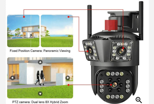 Cameră de Supraveghere cu 3 Camere, 12mp, Zoom 10X 4G