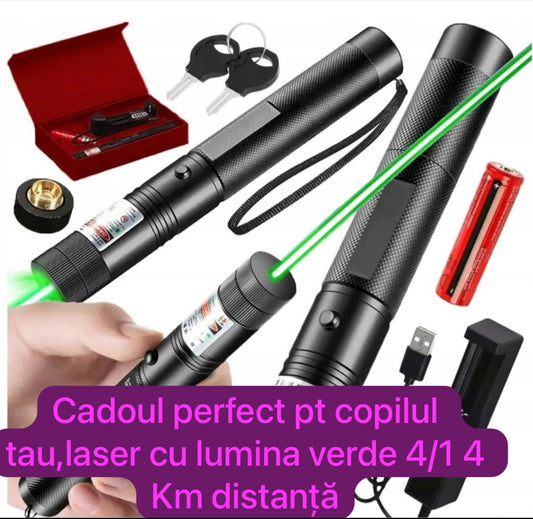 Indicator laser verde puternic cu baterie reîncărcabilă și încărcător 4 în 1