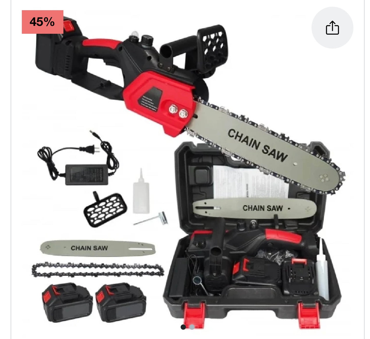 Drujba Electrică Fara fir- Motofierăstrău, 1200W, 2 LAME  12 inch, 2 Acumulatori 48V, 13000 mAh Lithium