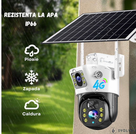 Camera de supraveghere 4G, Cu Panou Solar, 2 camere video integrate