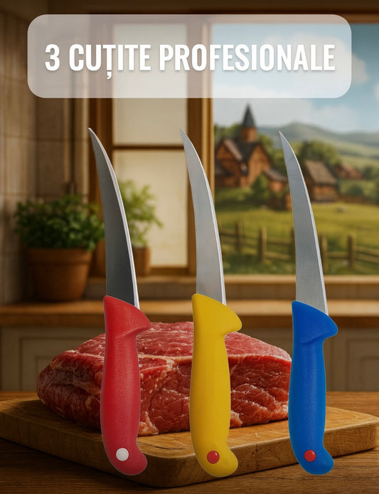 Set 3 cuțite pentru măcelărie GERMANY STEEL ,mâner plastic dur