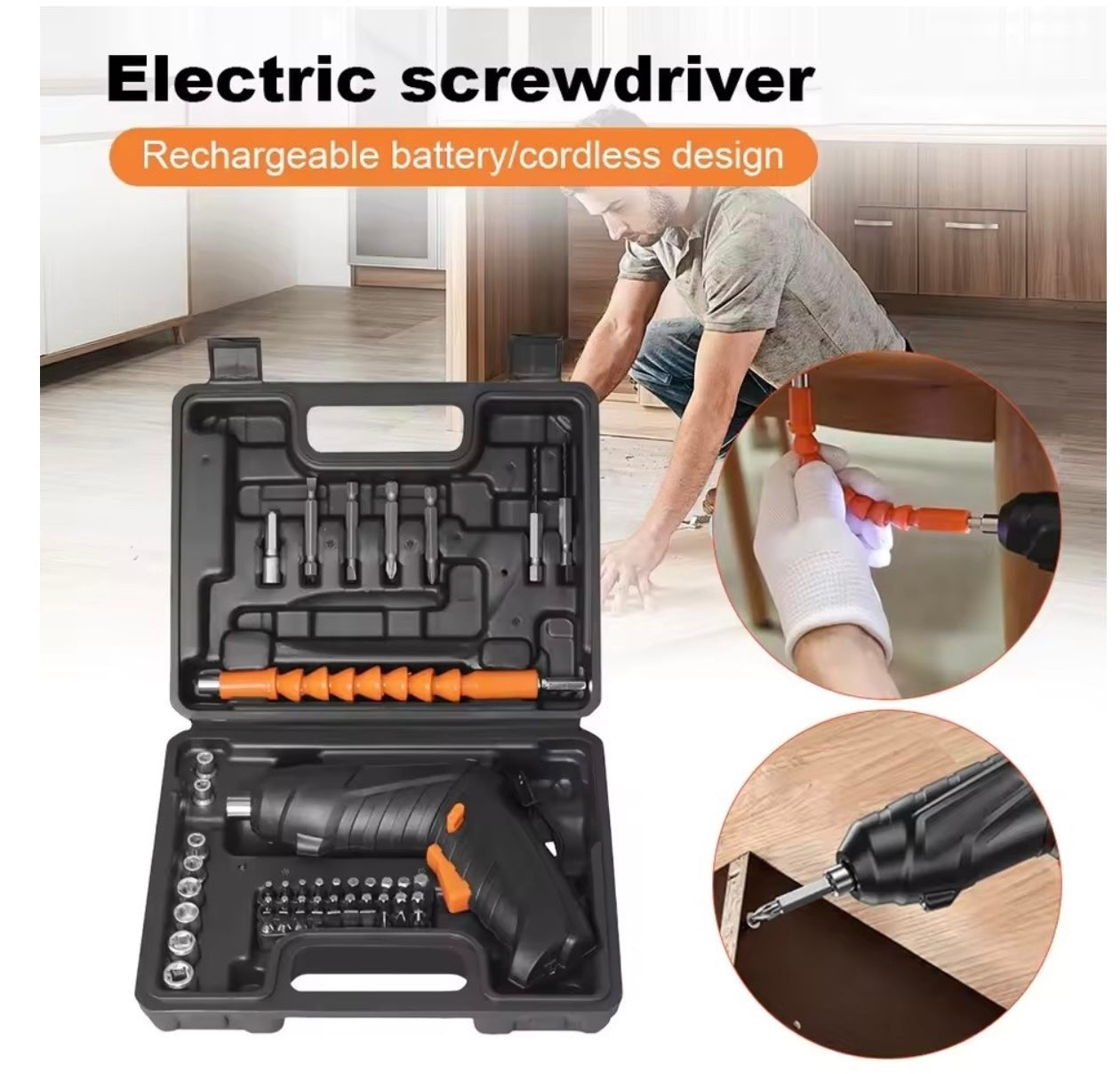 TRUSA SURUBELNITA ELECTRICA, 47 ACCESORII, CUPLU PUTERNIC, INCARCARE USB, ARBORE FLEXIBIL