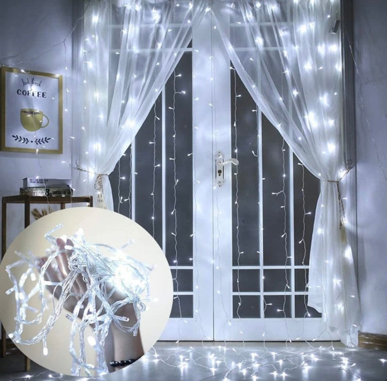 Instalatie Craciun tip perdea, 3 m x 3 m Alb rece,alb cald multicolor