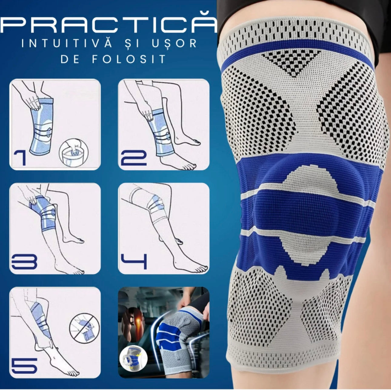 Set genunchiere  profesional elastice pentru genunchi, lungime 35 cm, universală, mărimi S-M-L