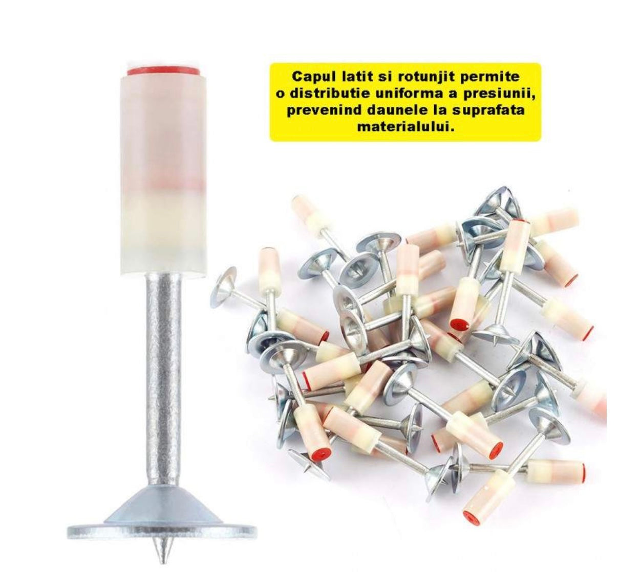 Set Cuie Tip Ciuperca Pentru Pistol, Cu Autopropulsare, 100 Bucati, 7.2 mm, Alb/Argintiu