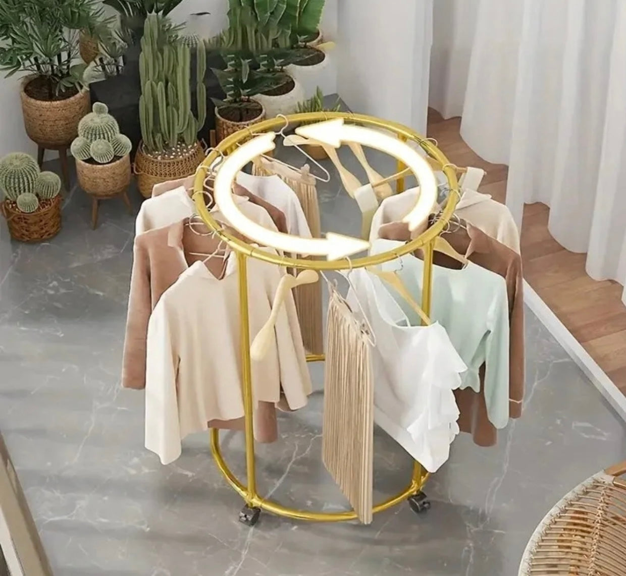 Suport Rotund de Haine – Oțel Inox Cromat 130 cm, 40 kg, pe Roți