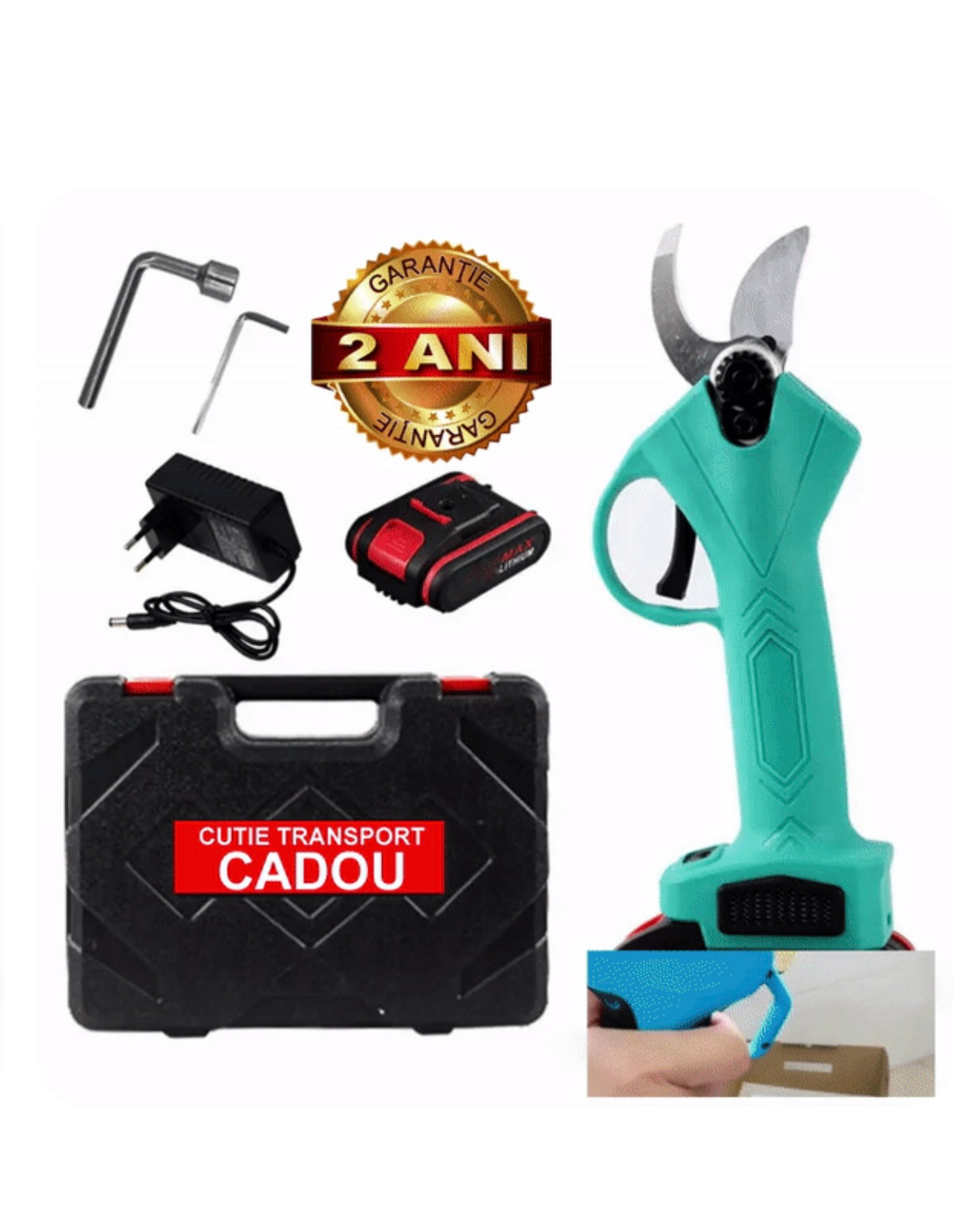 Foarfeca Electrica De Gradina Cu 2 Acumulatori De 48 V Maner Ergonomic, Geanta De Transport Inclusa