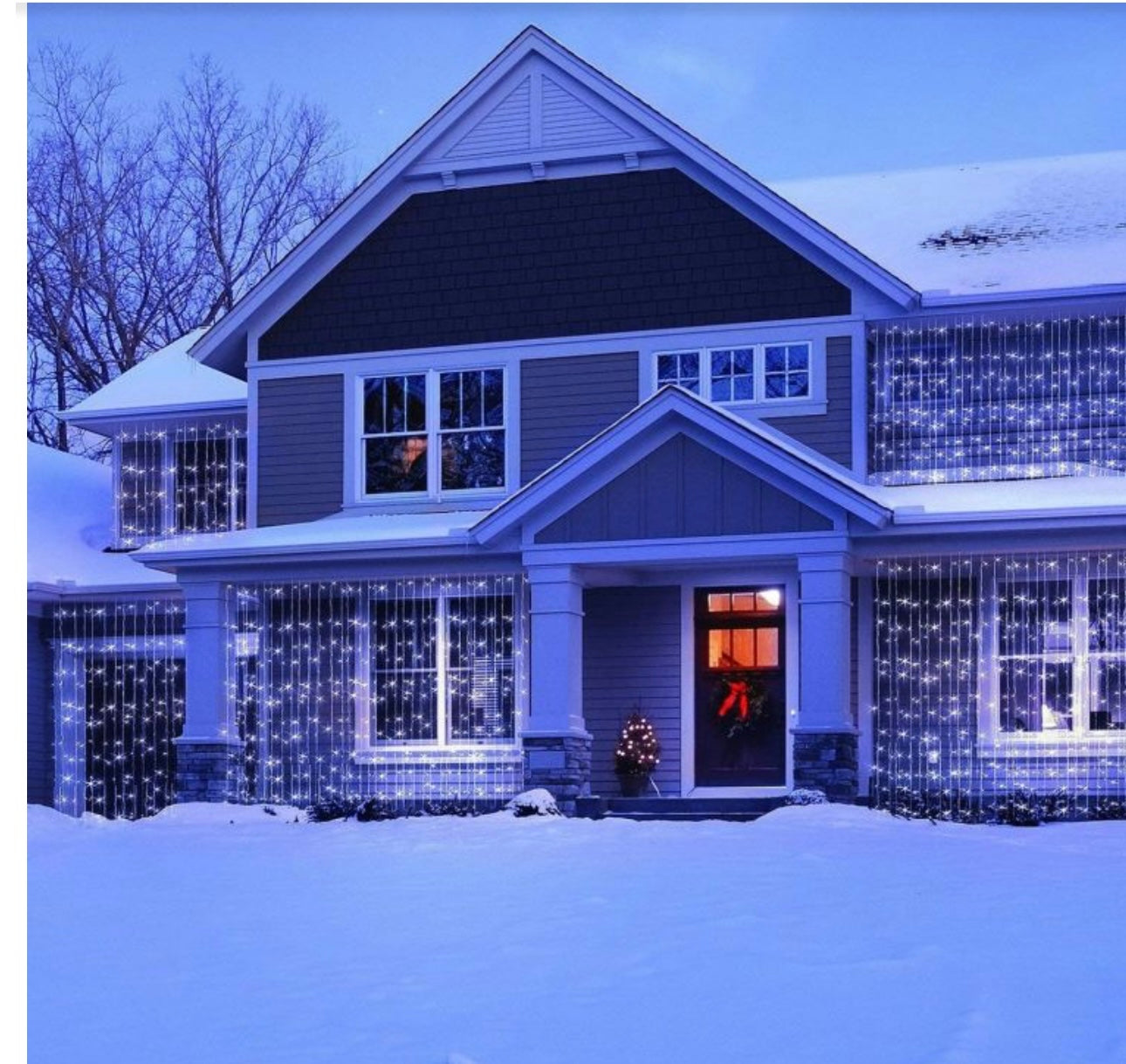 Instalatie LED tip perdea 5x2m, 600 Leduri, lumină alb rece, lumini de Crăciun pentru exterior și interior