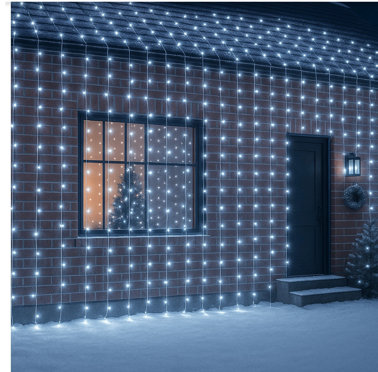 Instalatie LED tip perdea 5x2m, 600 Leduri, lumină alb rece, lumini de Crăciun pentru exterior și interior