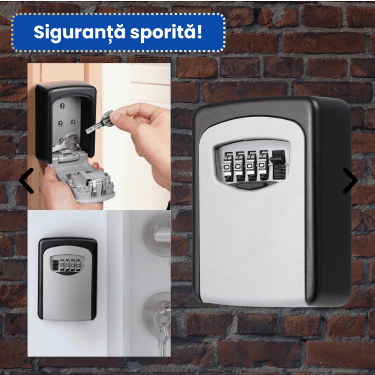 Cutie Securizată pentru Chei cu Cod Reglabil, Protecție Antiefracție și Fixare pe Perete