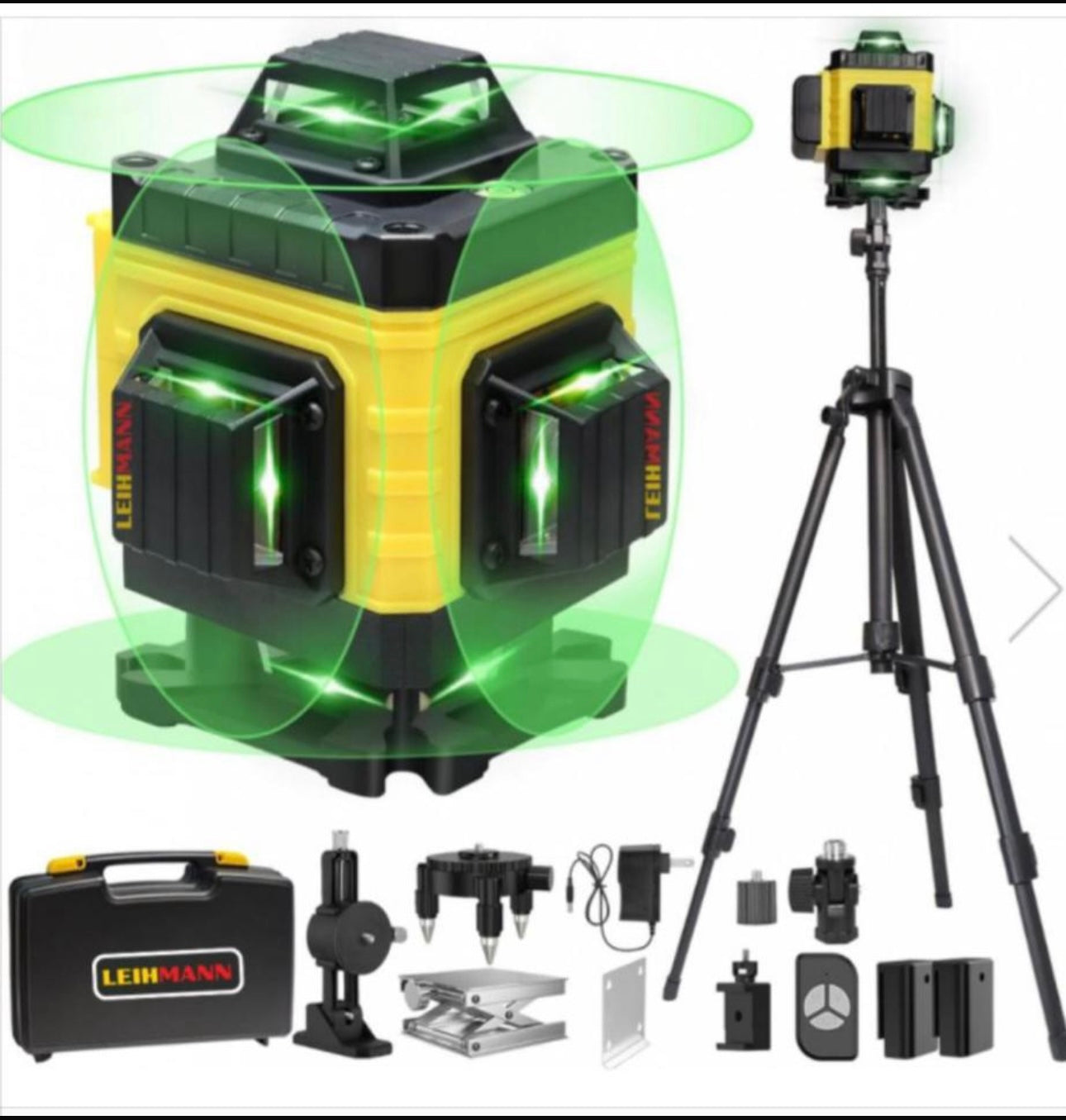 Nivela Laser 4D cu 16 Linii, Autonivelare, 2 Acumulatori, Lumina Verde, Trepied 150 cm Telecomandă, Platformă Ridicare, Profesională