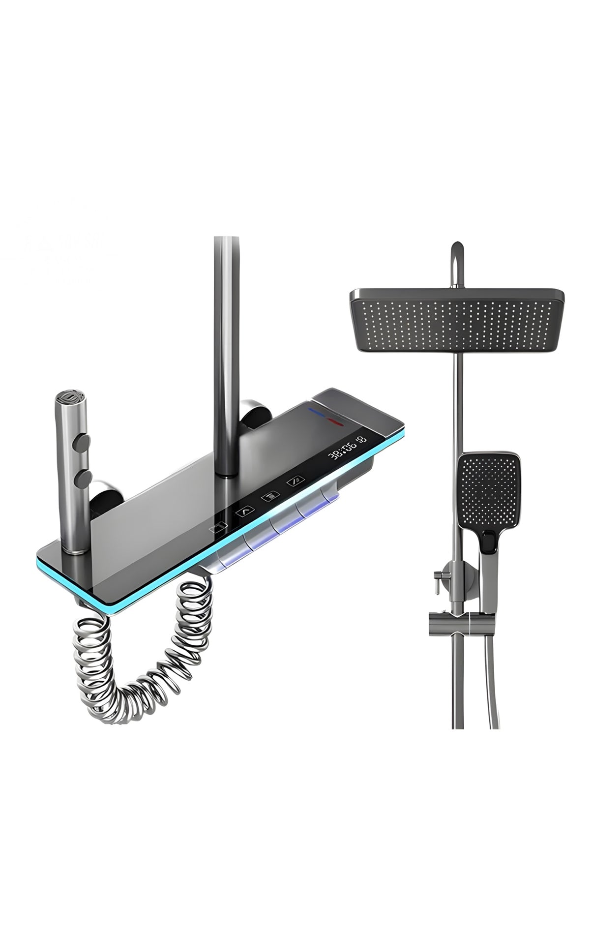 Set de Dus Smart, afisaj LED, control termostatic, 4 moduri de pulverizare, tehnologie de pulverizare cu aer
