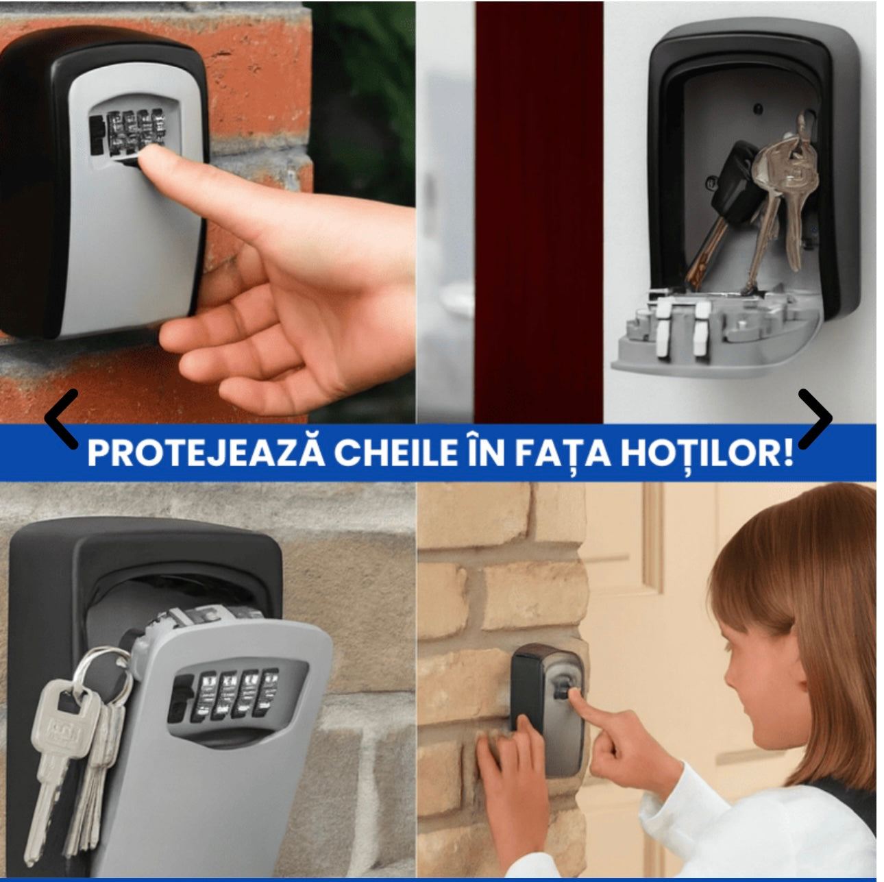 Cutie Securizată pentru Chei cu Cod Reglabil, Protecție Antiefracție și Fixare pe Perete