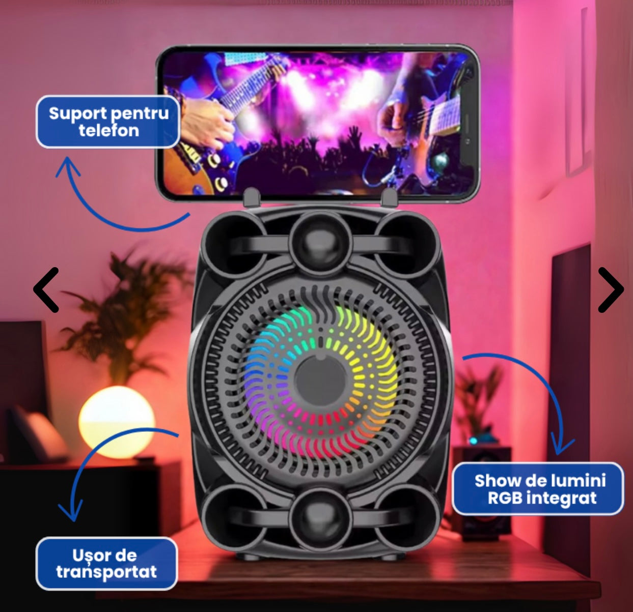 Boxă Portabilă Bluetooth cu Lumini RGB, Bass Puternic