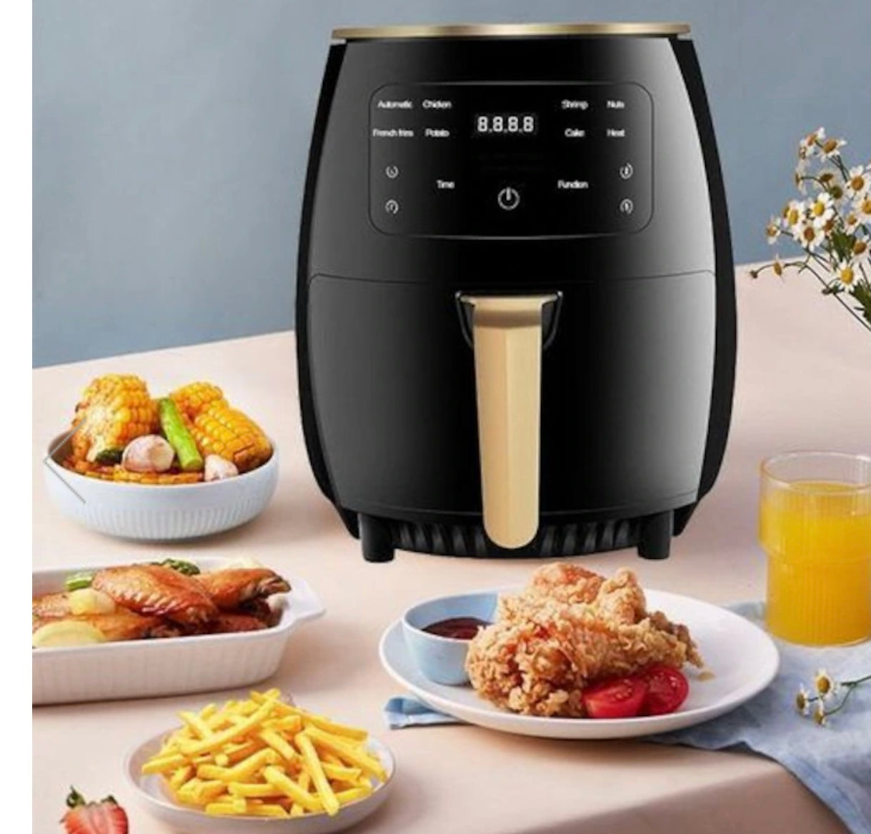 Friteuză fără Ulei cu Aer Cald 2400W, 6L, LCD Touch, 6 Programe, Accesorii Incluse