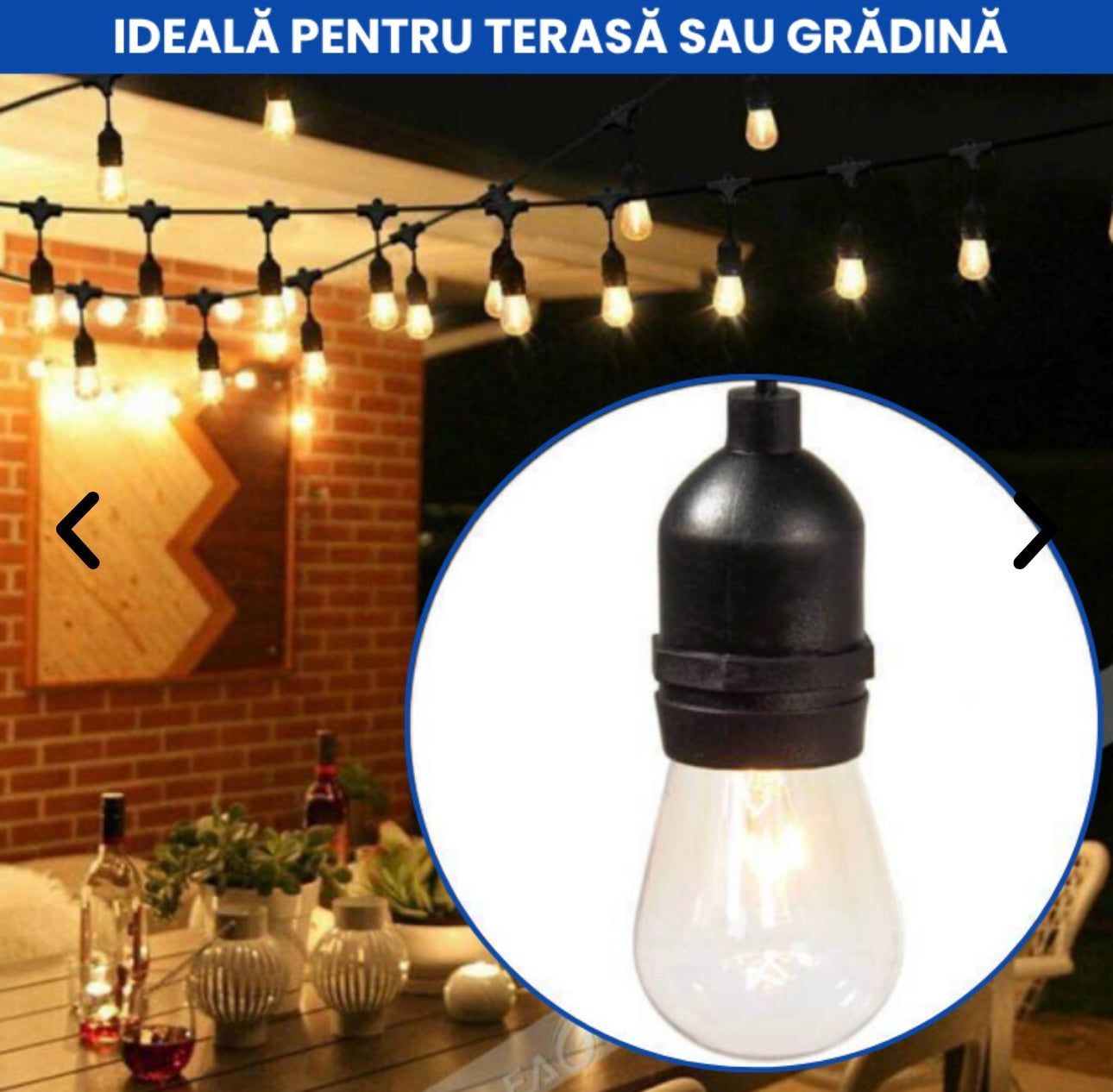 Ghirlandă de 10 Becuri LED cu Panou Solar, Jocuri de Lumină și Rezistenta la Vreme Rea