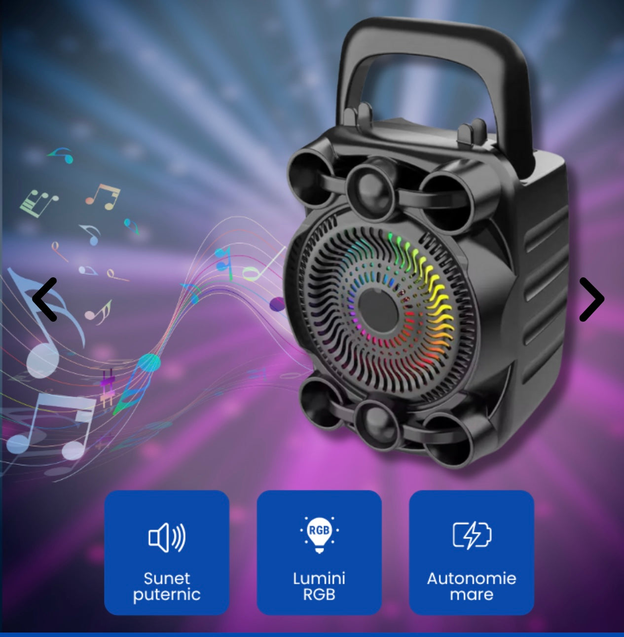 Boxă Portabilă Bluetooth cu Lumini RGB, Bass Puternic