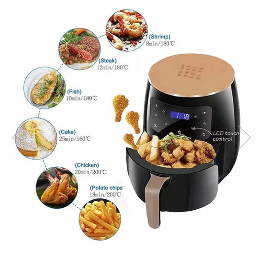 Friteuză fără Ulei cu Aer Cald 2400W, 6L, LCD Touch, 6 Programe, Accesorii Incluse