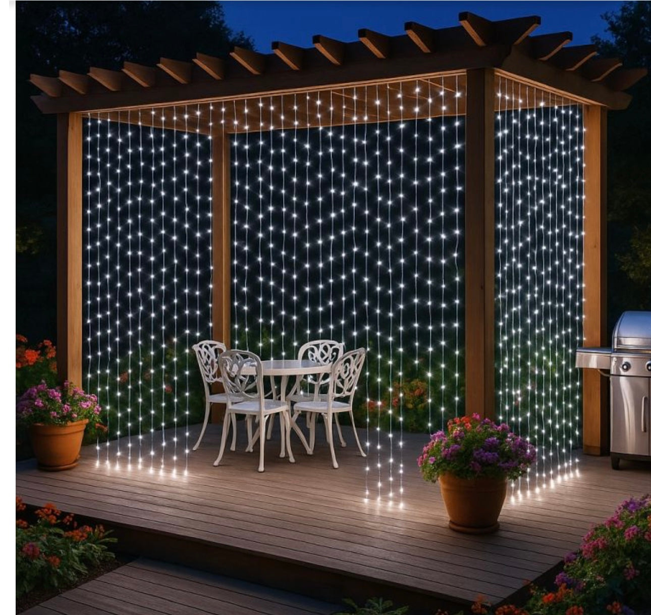 Instalatie LED tip perdea 5x2m, 600 Leduri, lumină alb rece, lumini de Crăciun pentru exterior și interior