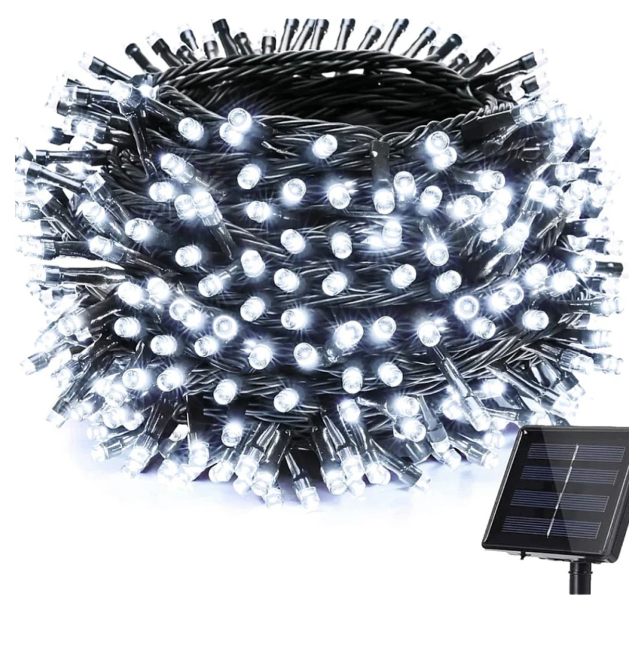 Instalație LED Crăciun 50m cu Panou Solar Lumina Alb-Rece, 550 LED Rezistentă la Apă pentru Exterior și Interior