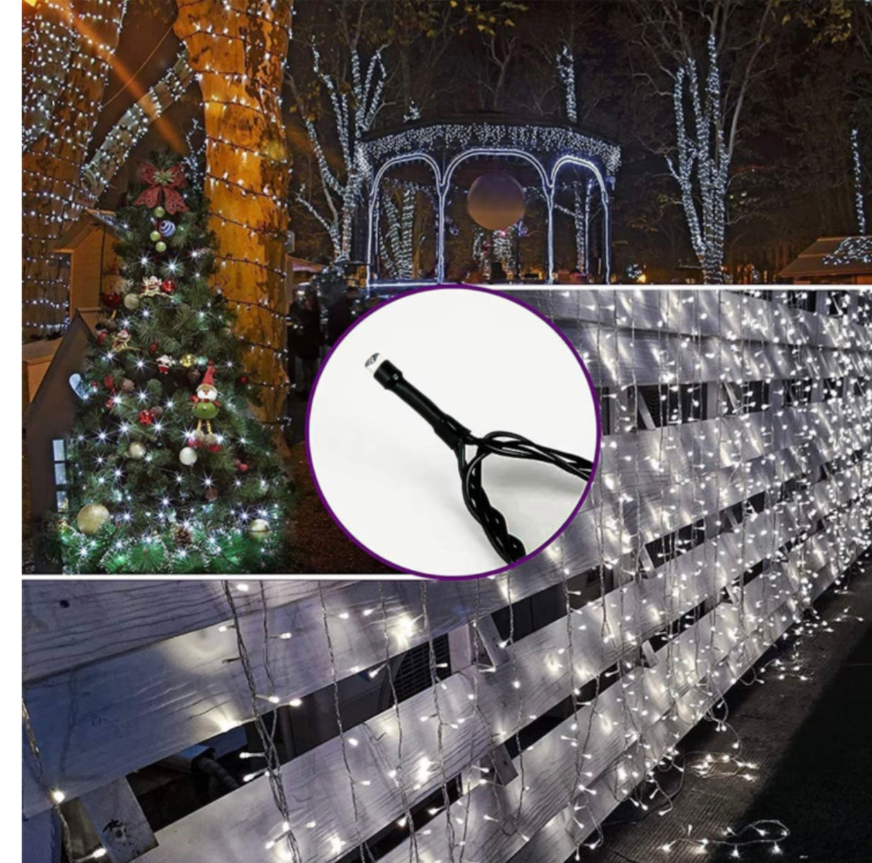 Instalație LED Crăciun 50m cu Panou Solar Lumina Alb-Rece, 550 LED Rezistentă la Apă pentru Exterior și Interior