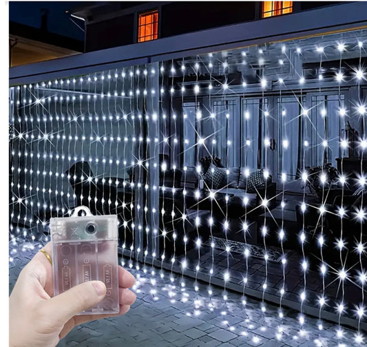 Instalatie LED tip perdea 5x2m, 600 Leduri, lumină alb rece, lumini de Crăciun pentru exterior și interior