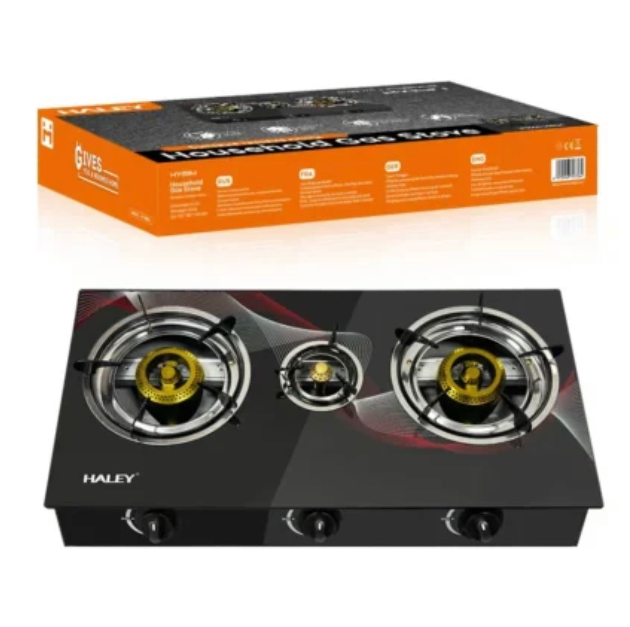 Aragaz Portabil cu Plită din Sticlă Securizata, 3 Arzătoare, Funcționare pe GPL- Butelie, Design Modern și Ușor de Curățat