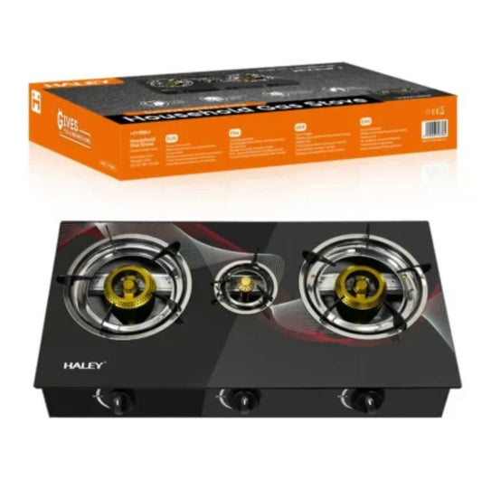 Aragaz Portabil cu Plită din Sticlă Securizata, 3 Arzătoare, Funcționare pe GPL- Butelie, Design Modern și Ușor de Curățat