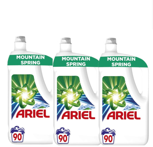Pachet 3X Detergent de rufe lichid Ariel Mountain Spring Cold, 270 spalari, 4.5L