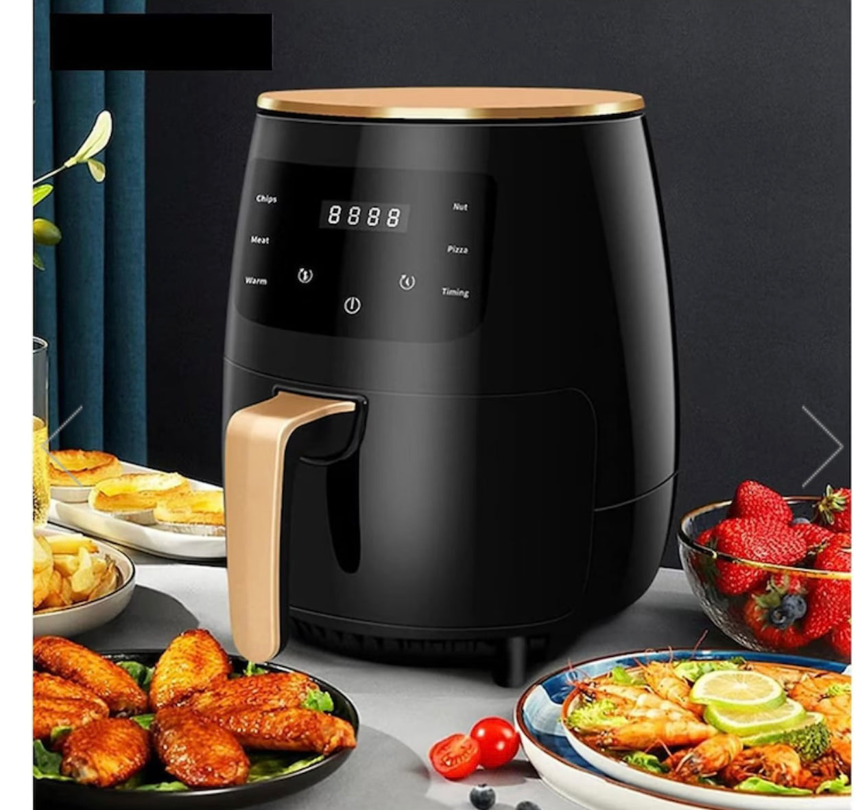 Friteuză fără Ulei cu Aer Cald 2400W, 6L, LCD Touch, 6 Programe, Accesorii Incluse