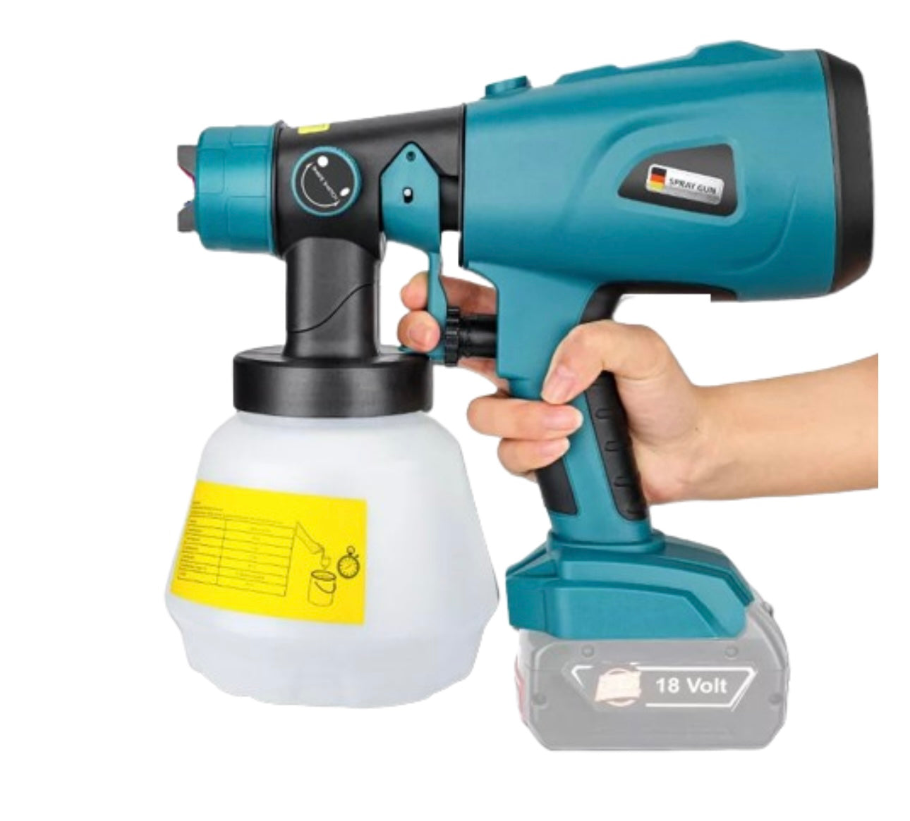 PISTOL DE VOPSIT CU ACUMULATOR, 200W, REZERVOR 1000ML, 3 TIPURI PULVERIZARE, USOR DE CURATAT