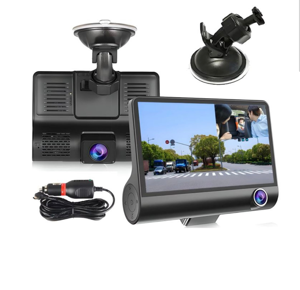 Camera Auto Triplă Full HD 1080p cu Ecran 2 Inch, Senzor de Miscare, Night Vision, Monitorizare Parcare și Filmare în Bucla