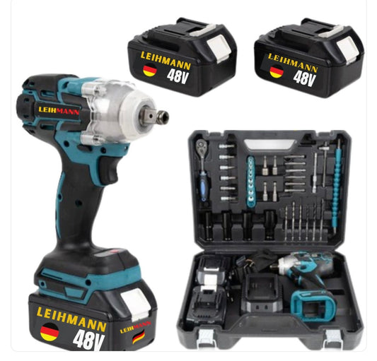 Bormasina / pistol cu impact 48V cu 2 acumulatori si 40 accesorii LEIH MANN