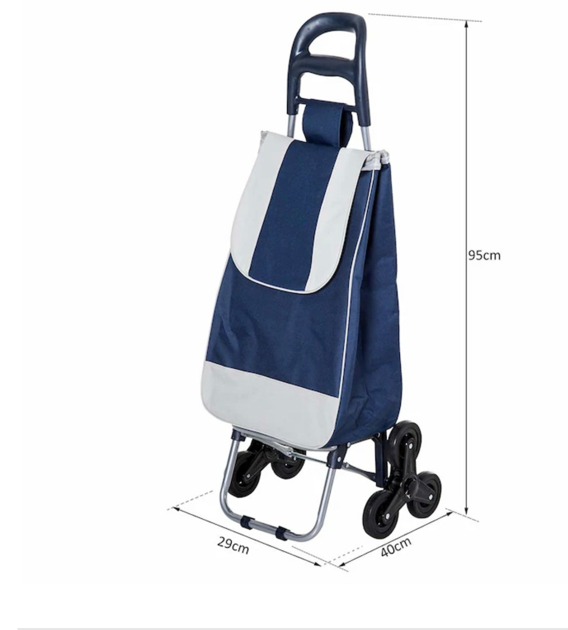 Cărucior de Cumpărături Pliabil cu 6 Roți, Structură Metalică Rezistentă și Husă Textilă Detașabilă, Lavabilă, Albastru Închis