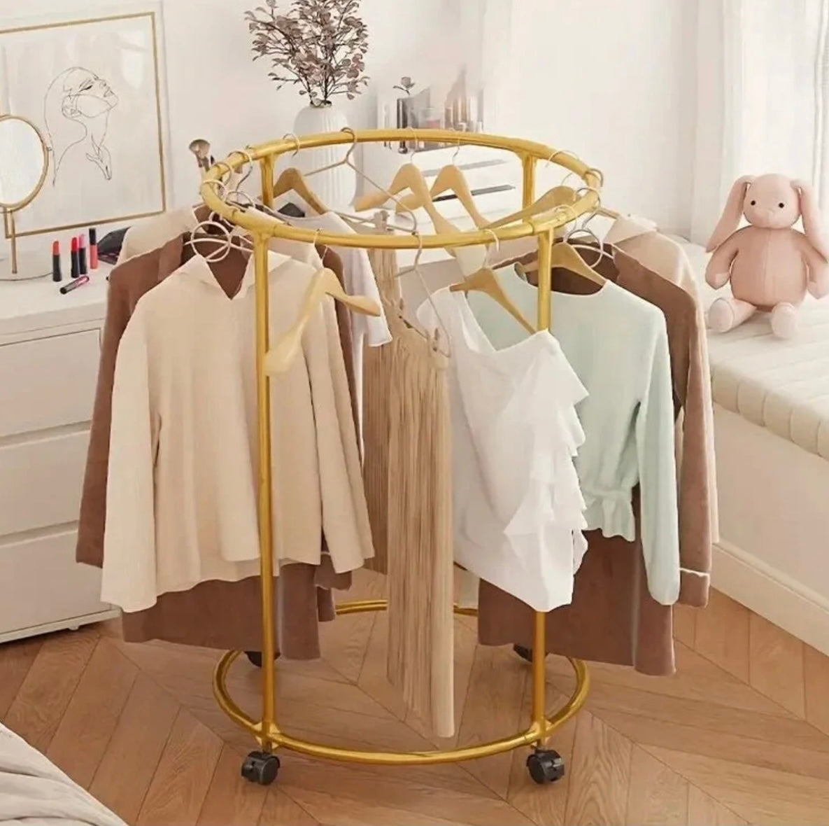 Suport Rotund de Haine – Oțel Inox Cromat 130 cm, 40 kg, pe Roți