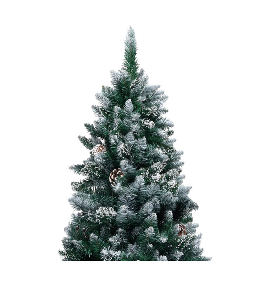 Brad de Crăciun artificial cu conuri brad și zăpadă albă 210 cm