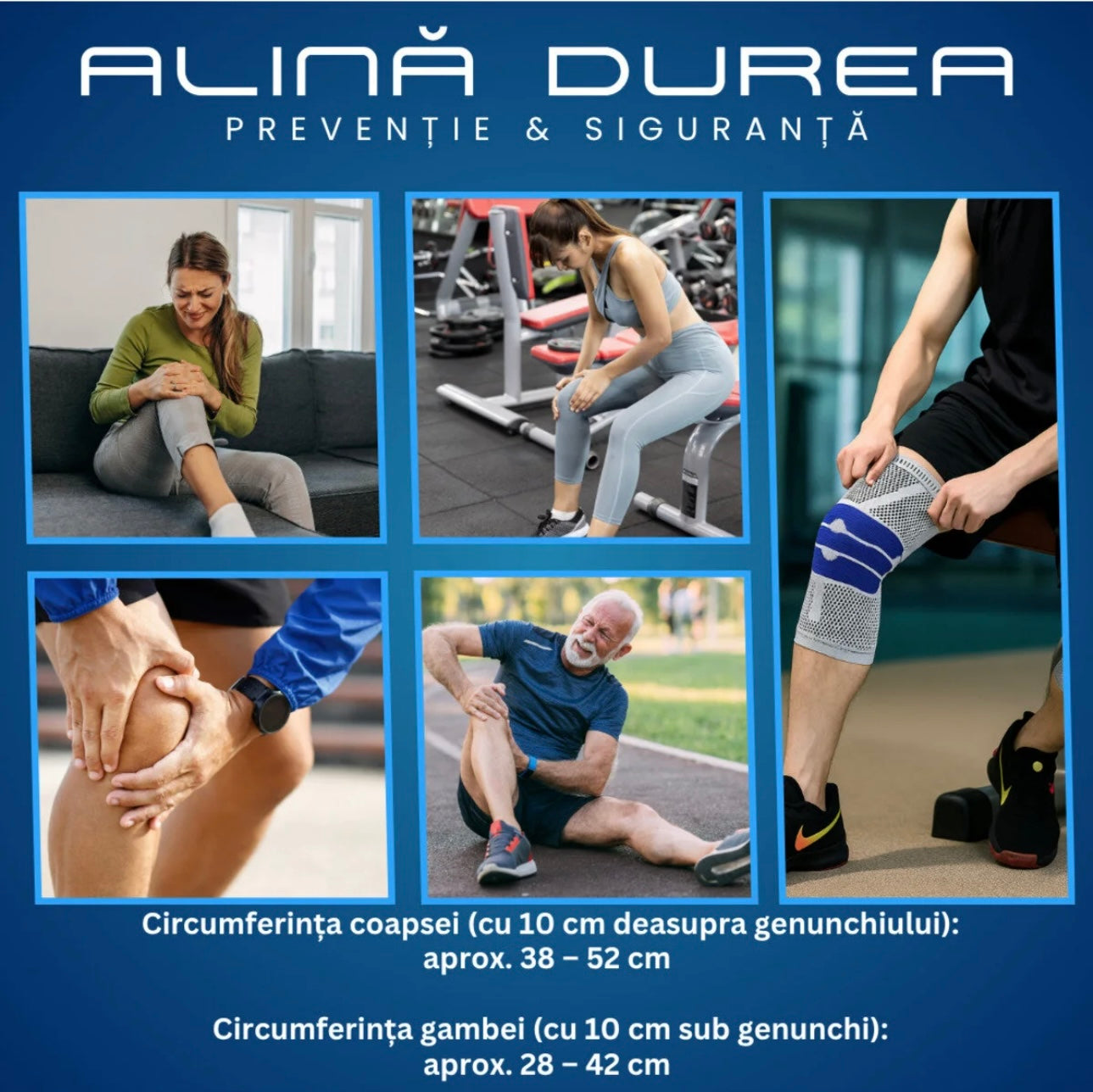 Set genunchiere  profesional elastice pentru genunchi, lungime 35 cm, universală, mărimi S-M-L