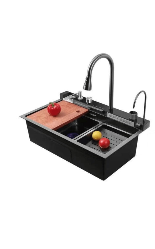 Chiuveta multifunctionala cu 2 cascade cu accesorii incluse, afisaj digital a temperaturii si robinet cascada