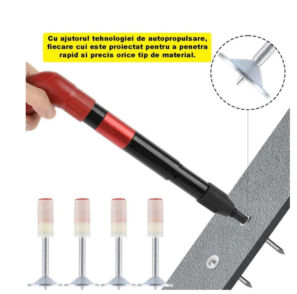 Set Cuie Tip Ciuperca Pentru Pistol, Cu Autopropulsare, 100 Bucati, 7.2 mm, Alb/Argintiu