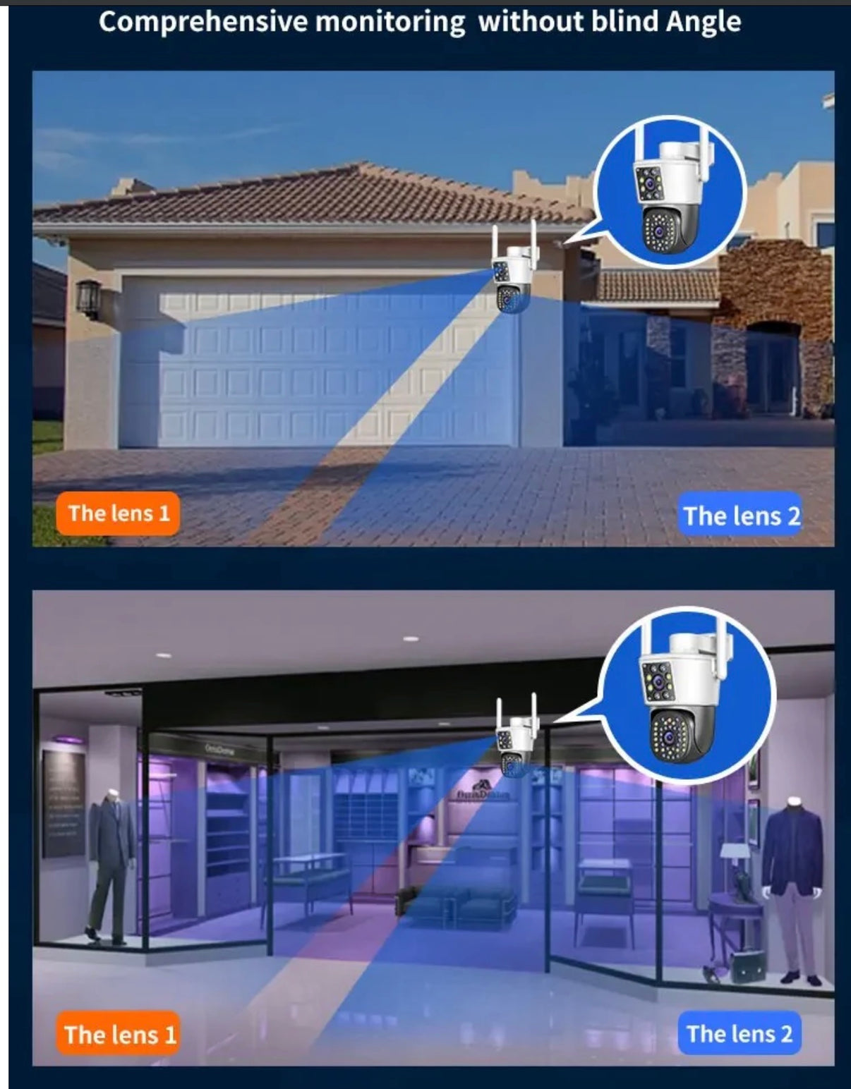 Set 2X Camere de supraveghere dubla WIFI, Cu 2 camere video integrate