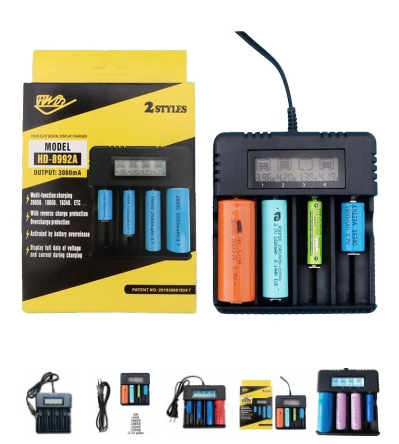 INCARCATOR PENTRU BATERII, UNIVERSAL, 3000MA, 4.2V, ECRAN LCD, CAPACITATE 4 BATERII