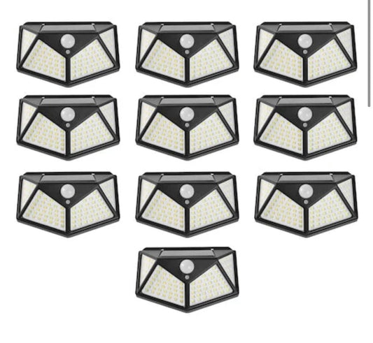 Set 10X lampi solare, 100 leduri cu senzori de miscare si 3 moduri de functionare, buton ON/OFF, Baterie 600 mAh
