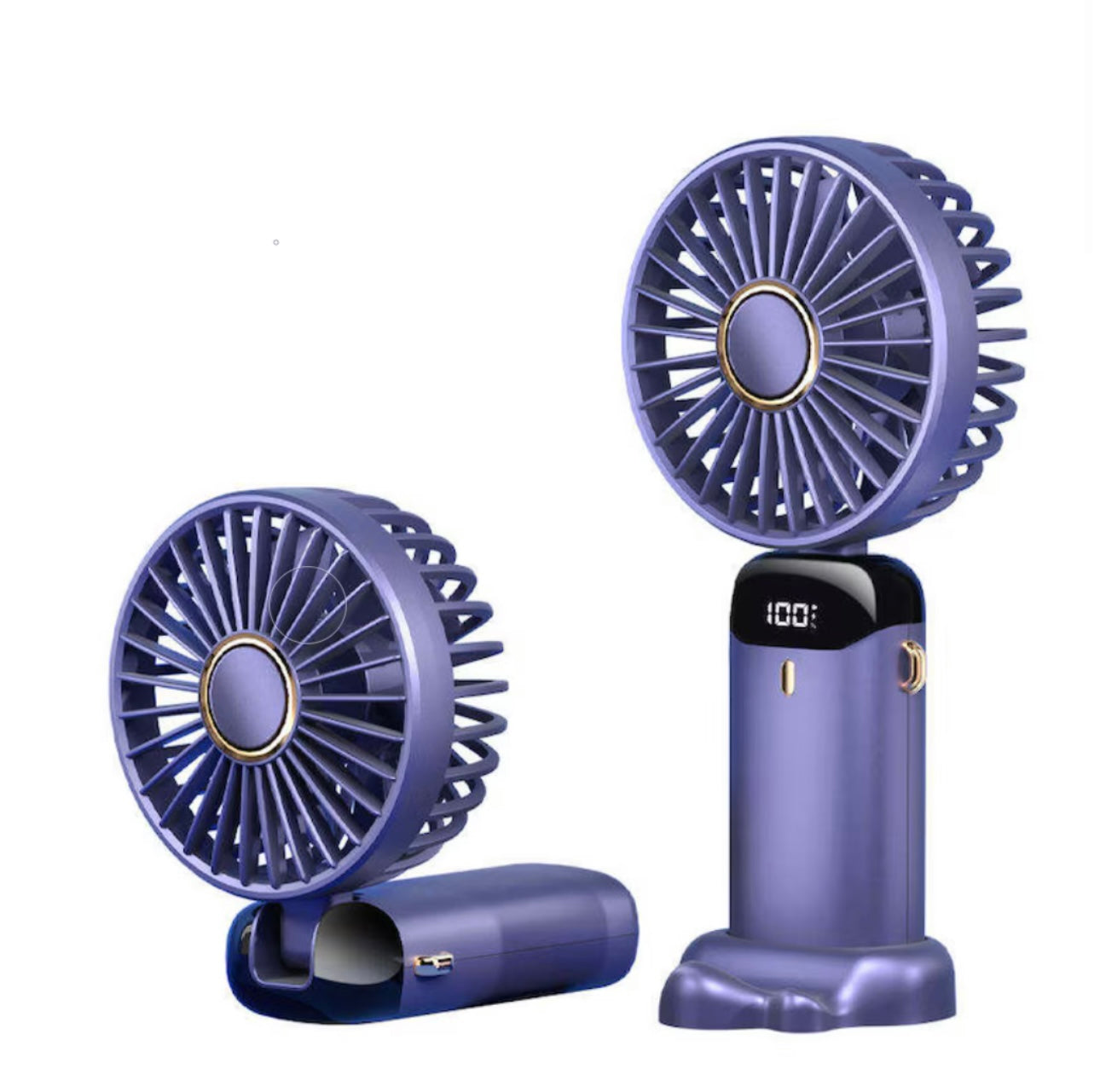 Ventilator Ultra Portabil, 3 in 1, Orientare ajustabila, 5 Trepte de Viteza, acumulator, de Mana, Birou, Pliabil, Ecran LCD, Albastru