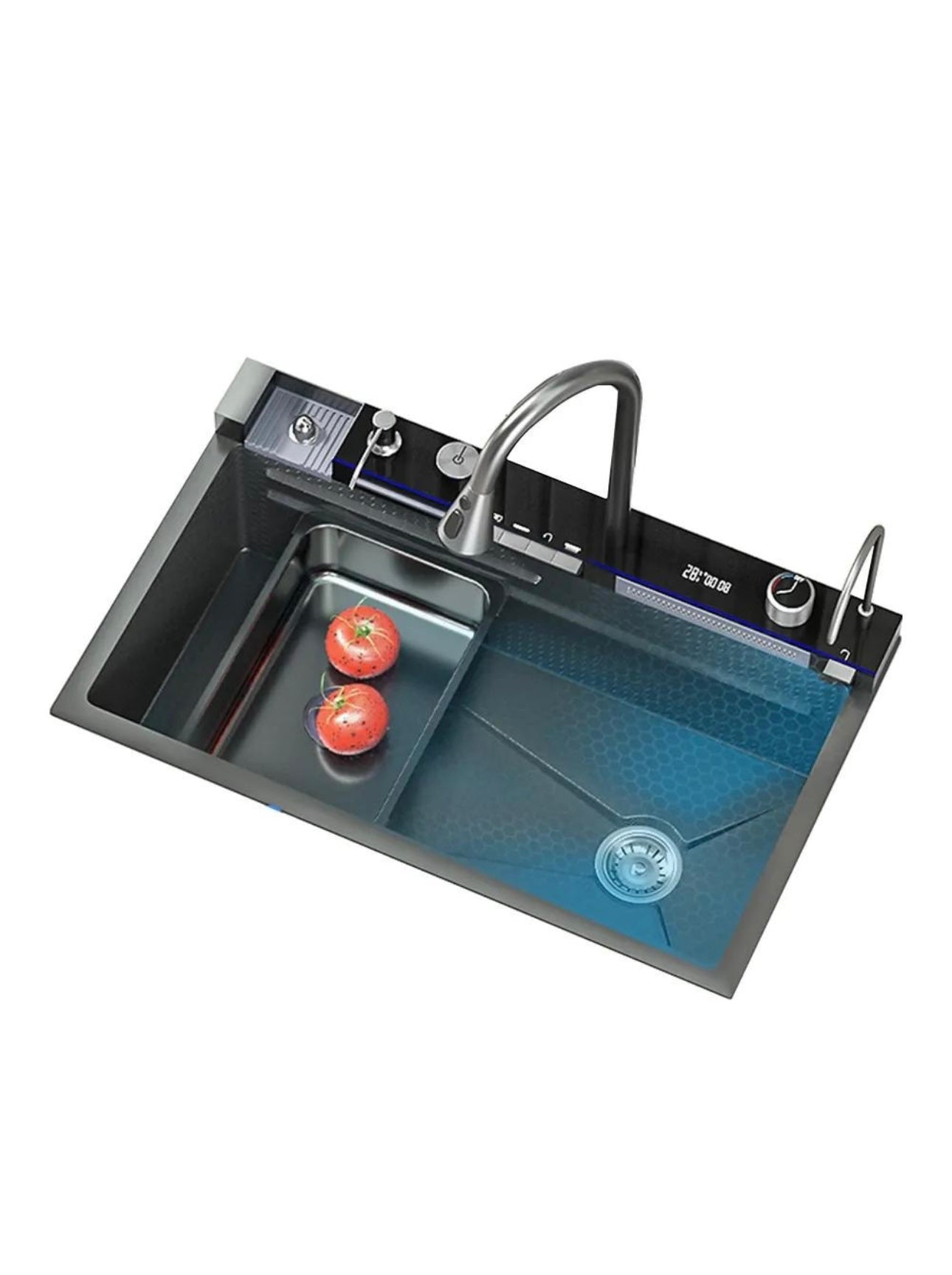 Chiuveta multifunctionala cu 2 cascade cu accesorii incluse, afisaj digital a temperaturii si robinet cascada