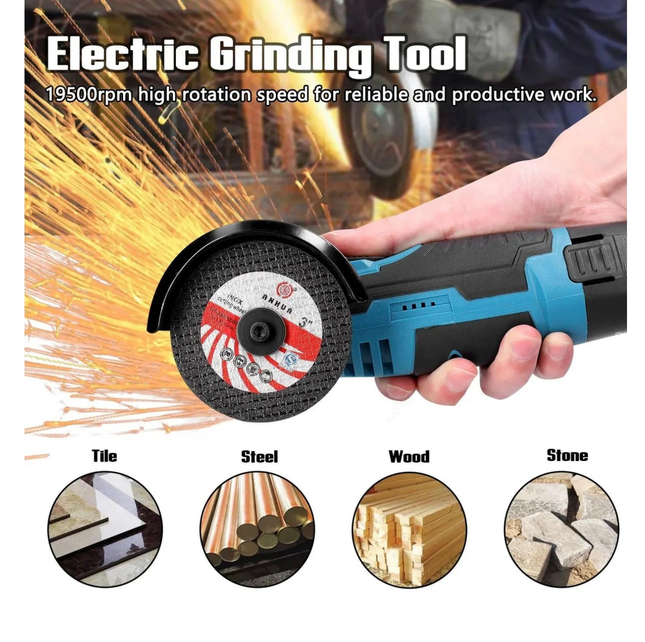 Mini polizor unghiular Flex Fara fir cu 2 Acumulatori 48V, 5 Discuri, 76 mm incluse, 19500 Rpm, 750W, 1500 mAh, Autonomie Mare