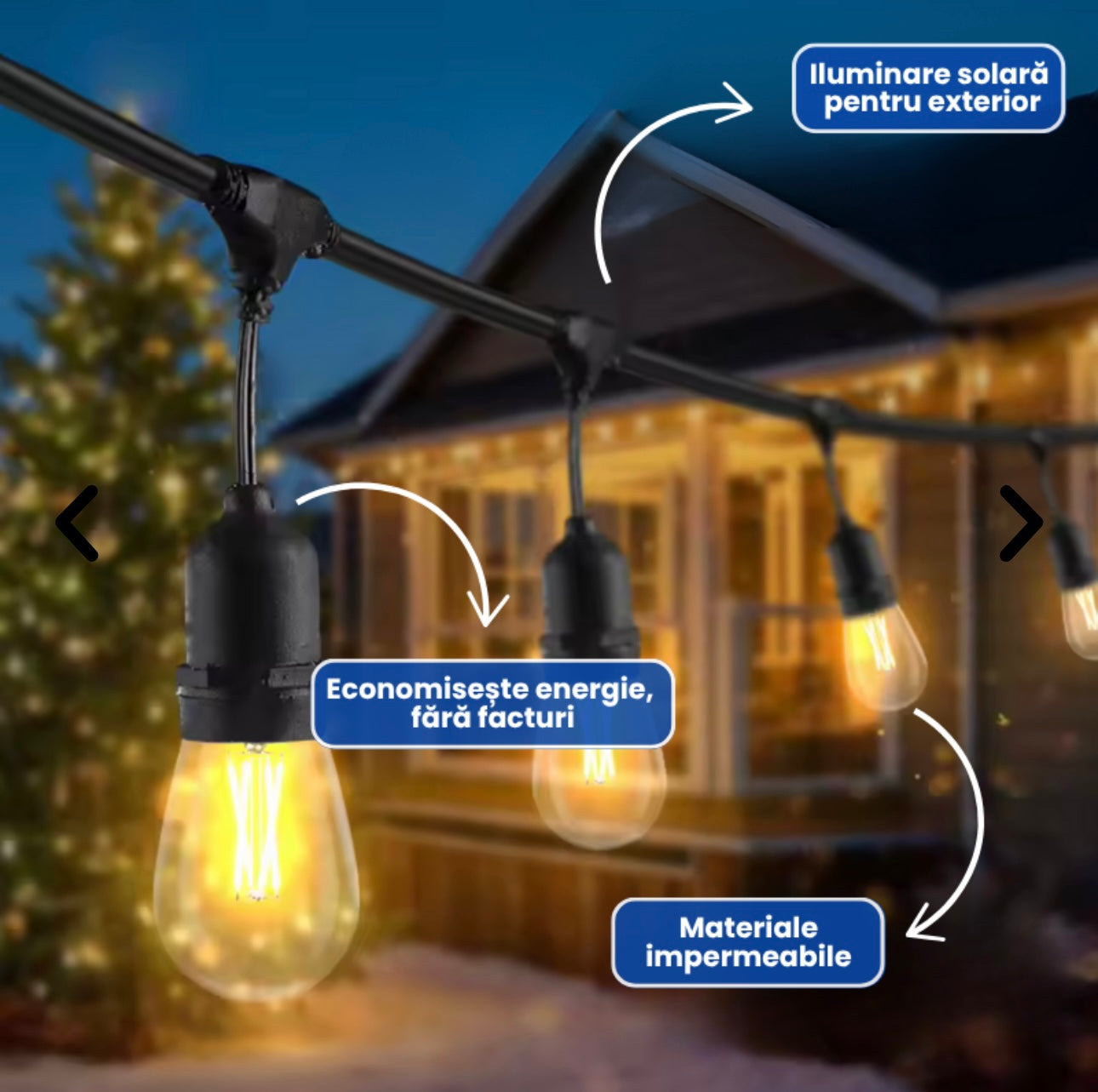 Ghirlandă de 10 Becuri LED cu Panou Solar, Jocuri de Lumină și Rezistenta la Vreme Rea