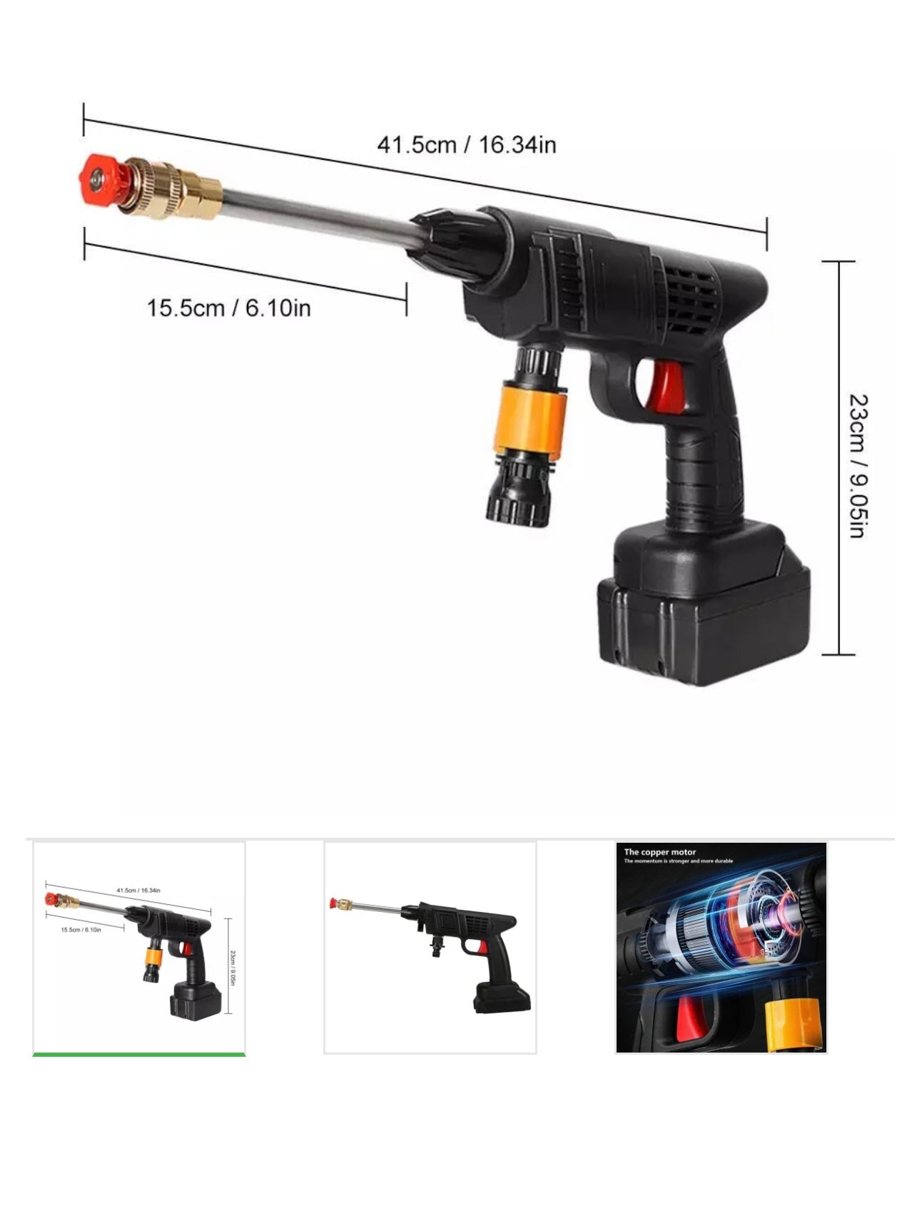 Aparat De Spalat Cu Presiune tip Pistol fara fir Cu 2 acumulatori, 48V, 3 Jeturi Diferite, 8L/min, 30 bari, Geanta De Transport Cadou