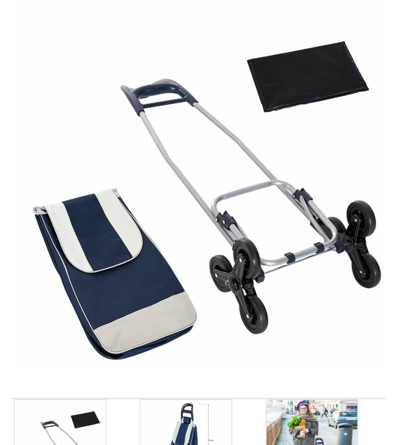 Cărucior de Cumpărături Pliabil cu 6 Roți, Structură Metalică Rezistentă și Husă Textilă Detașabilă, Lavabilă, Albastru Închis