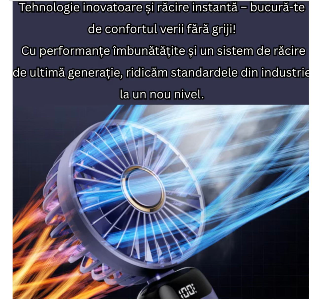 Ventilator Ultra Portabil, 3 in 1, Orientare ajustabila, 5 Trepte de Viteza, acumulator, de Mana, Birou, Pliabil, Ecran LCD, Albastru